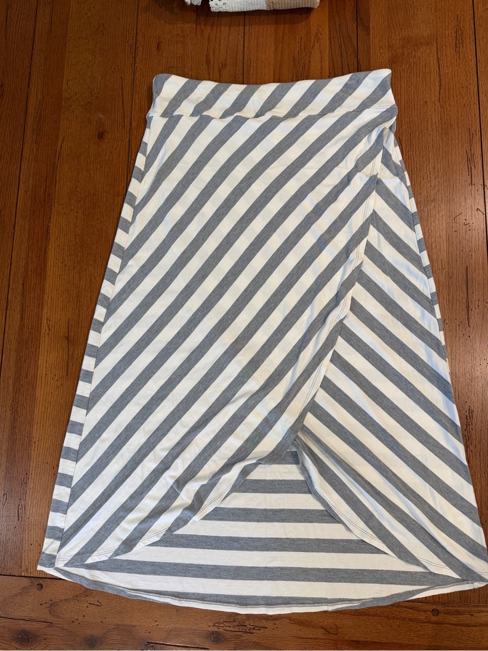 Athleta White & Gray Striped High-Low Wrap Skirt